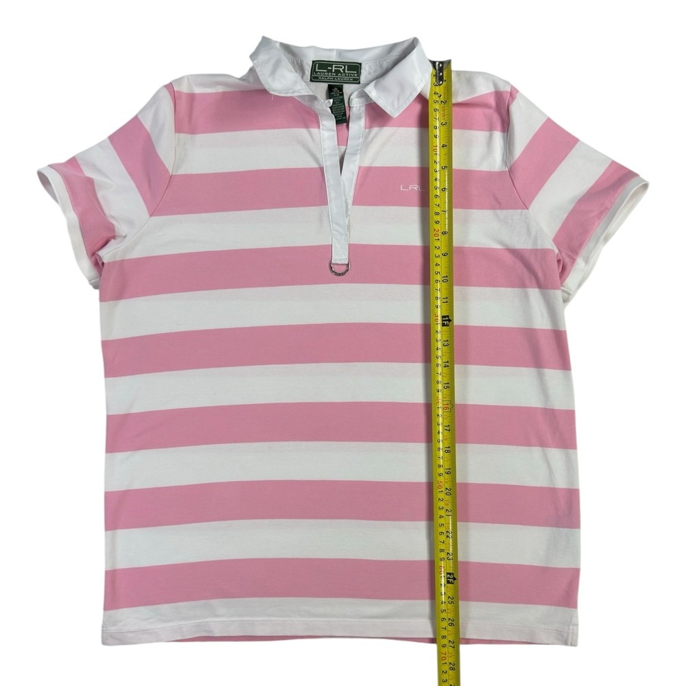 Lauren Ralph Lauren Polo Active Shirt 1X Pink White Striped V-Neck Preppy Golf - Picture 4 of 7
